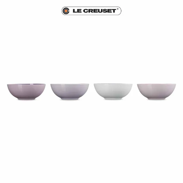 【Le Creuset】復古調色盤系列 瓷器早餐穀片碗16cm-4入(藍鈴紫/卡特蘭/淡粉紫/綻放粉)