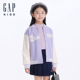 【GAP】兒童裝 Logo立領棒球外套-淡紫色(644618)