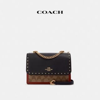 【COACH】蔻馳官方直營 KLARE經典Logo帆布鉚釘斜揹包-卡其色混合色(90400)