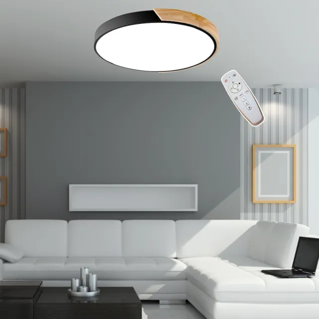 【光之饗宴】LED 50W木紋+黑/調光-調色吸頂燈(附遙控器)