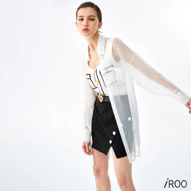 【iROO】翻領透明襯衫