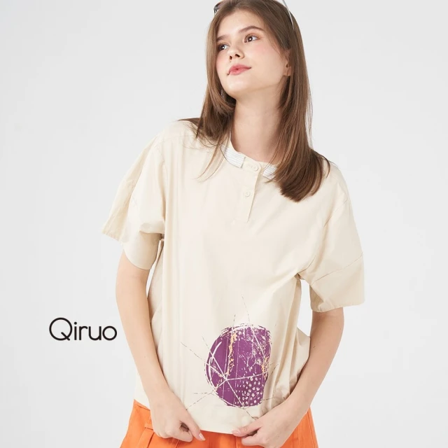 Qiruo 奇若名品 春夏專櫃黃色上衣8219A 時尚印花(M-2XL)