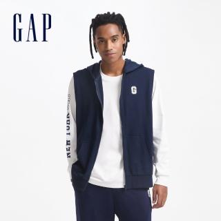 【GAP】男裝 Logo無袖連帽外套-海軍藍(637168)