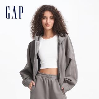 【GAP】女裝 Logo連帽外套 空氣三明治系列-岩石灰(634316)