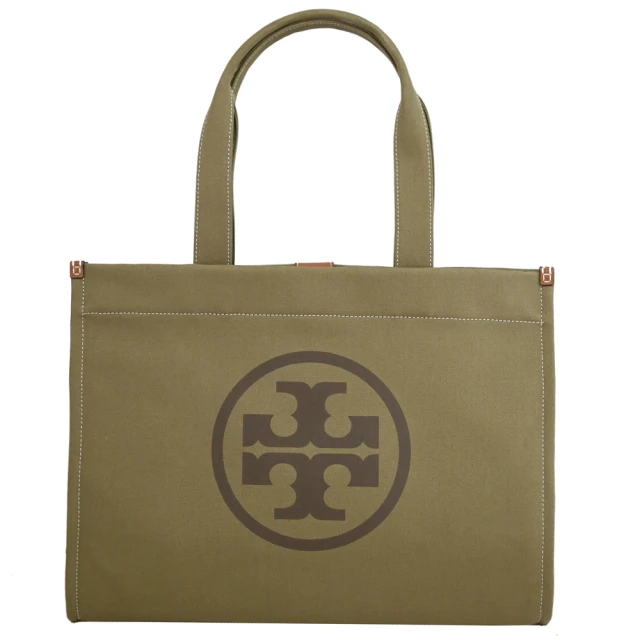 TORY BURCH 簡約經典雙T LOGO帆布大購物包托特包(灰綠)