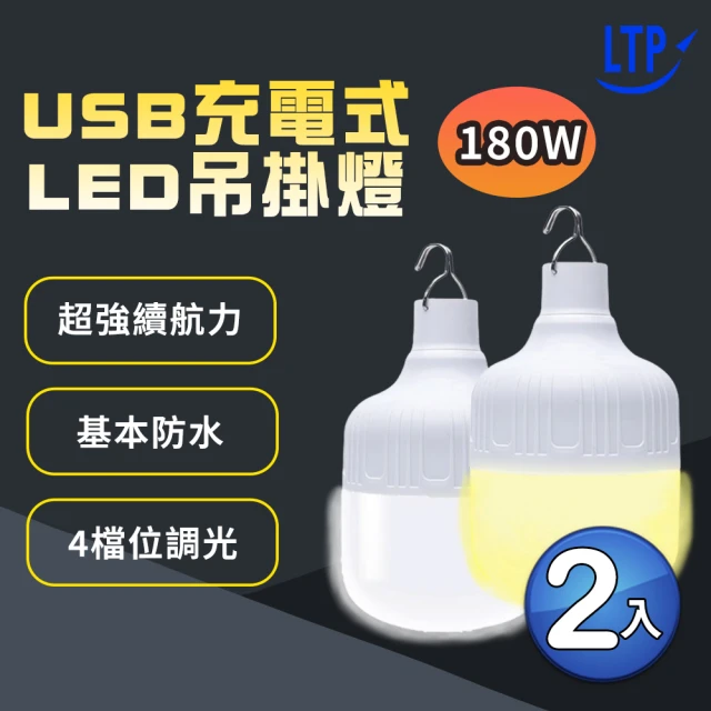 LTP 2入組-180w免佈線 360°照明 USB充電式LED吊掛燈(懸掛式/應急/露營/地攤高亮度LED燈)