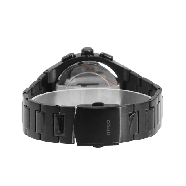 【GUESS】黑色系 三眼日期顯示 圓角方型 不鏽鋼錶帶 男錶 手錶 情人節(GW0572G3)