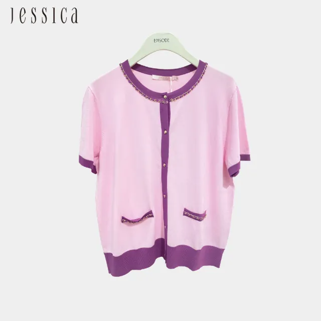 【JESSICA】經典百搭圓領紐扣針織短袖開衫243408