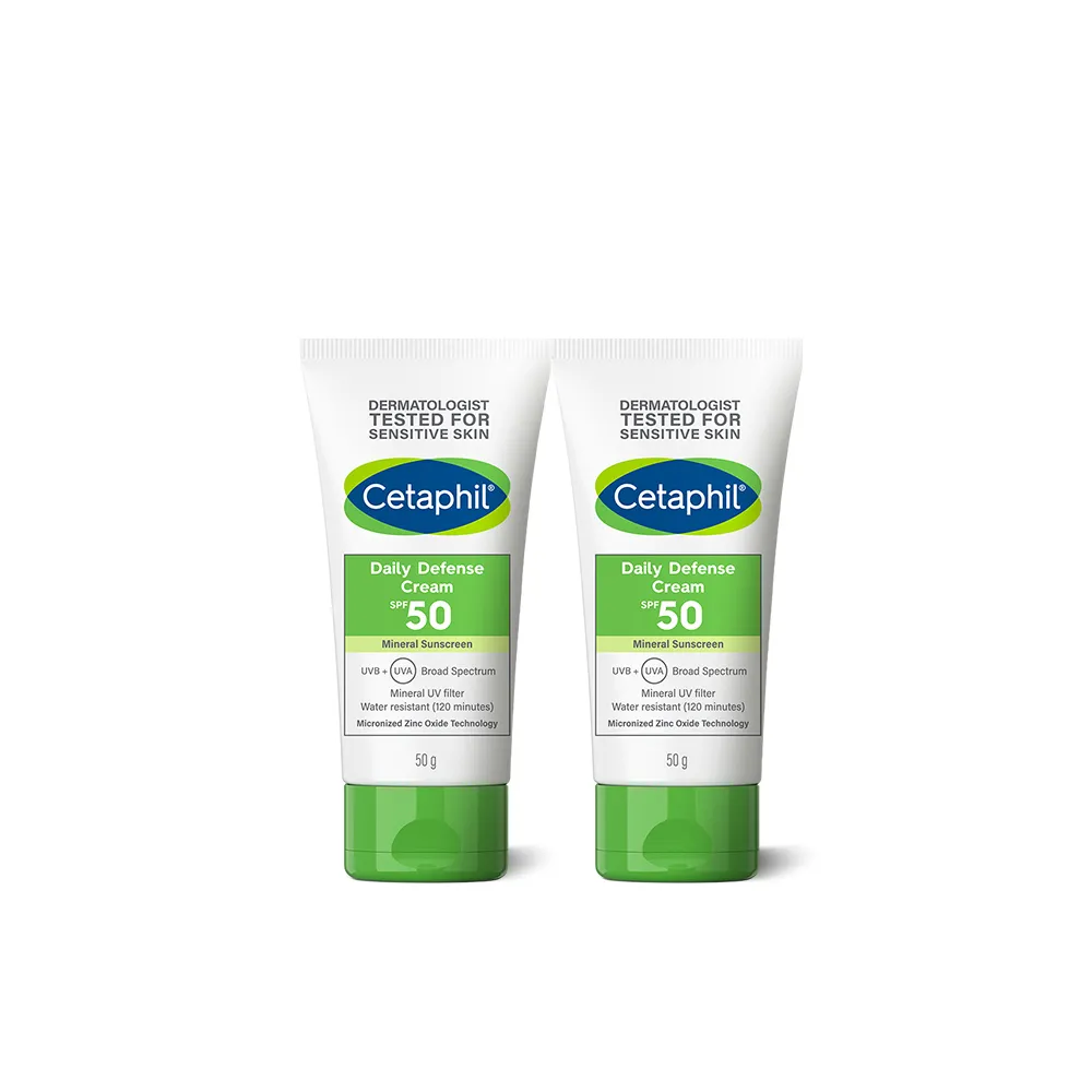 【Cetaphil 舒特膚】官方直營 輕透物理低敏防曬霜PA++++ 50ml*2入(清爽防曬/抗UV/海洋友善)