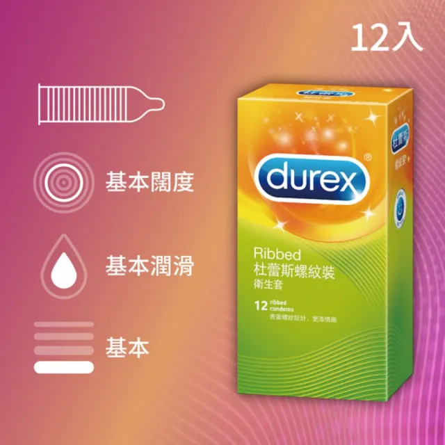 【Durex杜蕾斯】螺紋裝衛生套12入(保險套/保險套推薦/衛生套/安全套/避孕套/避孕)