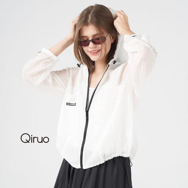 【Qiruo 奇若名品】春夏專櫃白透明防風防曬外套 8249E拉鍊連帽外套(M-XL)