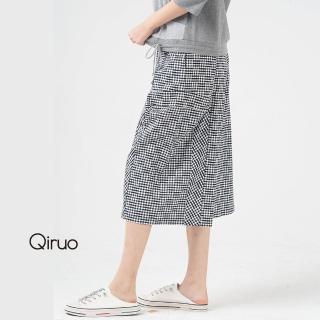 【Qiruo 奇若名品】春夏專櫃黑白格紋七分休閒褲8196C 輕柔透氣涼感休閒(M-2XL)