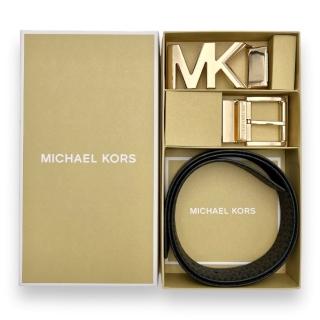 【Michael Kors】專櫃禮盒版 MK 女生 皮帶 滿版緹花LOGO/素面 寬版 雙扣頭禮盒 女款 腰帶(558732)