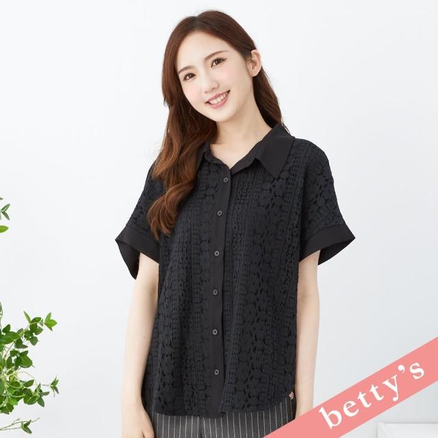 【betty’s 貝蒂思】優雅蕾絲花落肩雪紡襯衫(黑色)