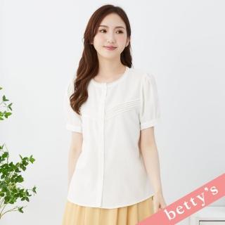 【betty’s 貝蒂思】古錐蕾絲領壓褶澎袖襯衫(白色)