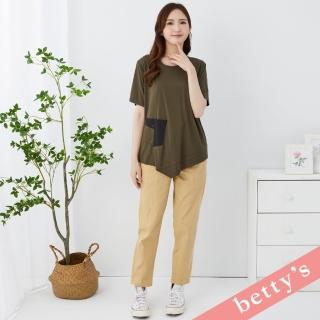 【betty’s 貝蒂思】腰鬆緊抽繩剪裁休閒褲(卡其色)