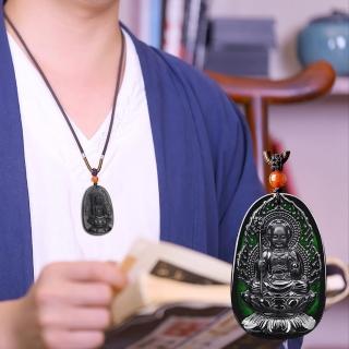 【MoonDy】項鍊 玉項鍊 翡翠項鍊 玉墜 天然墨翠A貨 翡翠 地藏王菩薩吊墜 墨玉冰種 避邪消災 招