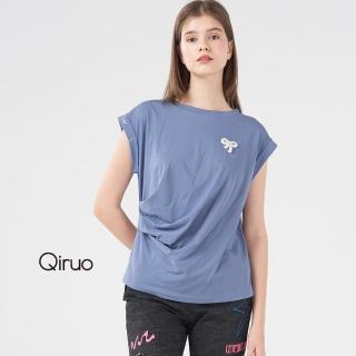 【Qiruo 奇若名品】春夏專櫃粉藍上衣8008A 抓皺修飾身形(M-2XL)