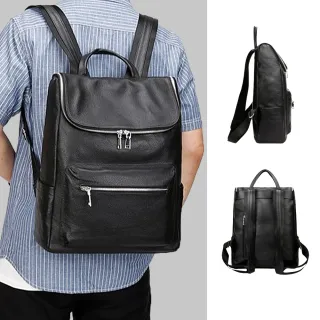 【Belinda】真皮 男款大開口大容量商務出差頭層牛皮雙肩包(真皮包包 旅行包 商務包)