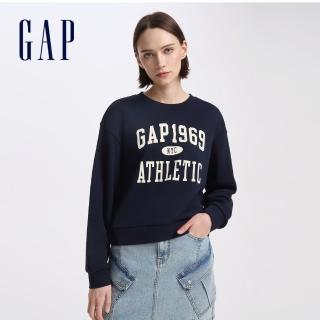 【GAP】女裝 Logo純棉印花圓領大學T-海軍藍(640337)