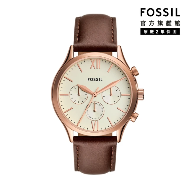 FOSSIL Fenmore 復古經典三眼手錶 棕色真皮錶帶手錶 44MM BQ2879