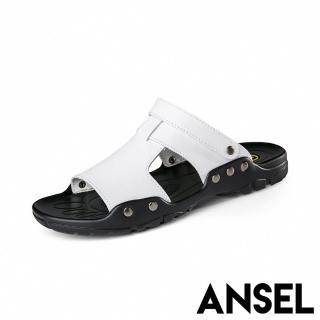 【ANSEL】真皮拖鞋 兩穿拖鞋/真皮兩穿法設計經典休閒百搭涼拖鞋-男鞋(白)