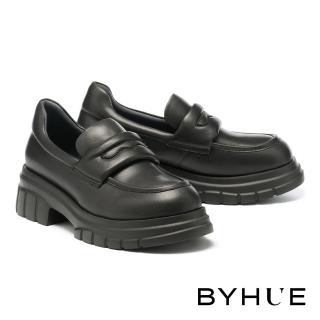 【BYHUE】復古學院風微澎感便仕樂福軟芯厚底鞋(黑)