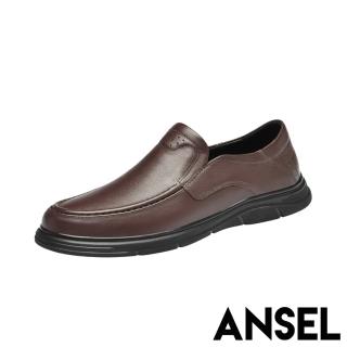 【ANSEL】真皮樂福鞋 牛皮樂福鞋/全真皮頭層牛皮經典休閒樂福鞋-男鞋(棕)
