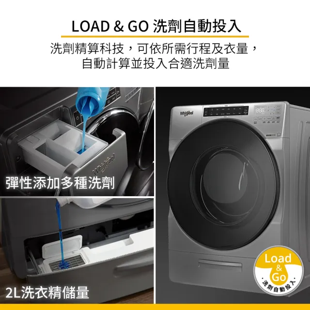 【Whirlpool 惠而浦】福利品 17公斤 Load & Go蒸氣洗脫烘變頻滾筒洗衣機(8TWFC6820LC)