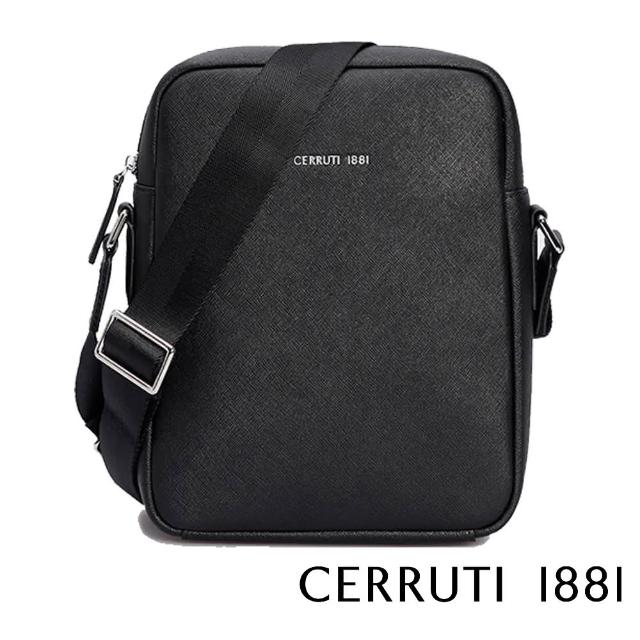 【Cerruti 1881】義大利原裝進口 頂級小牛皮斜背包側背包(黑色 CEBO04667S)
