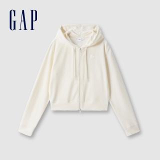 【GAP】女裝 Logo刺繡連帽外套 碳素軟磨系列-米色(639332)