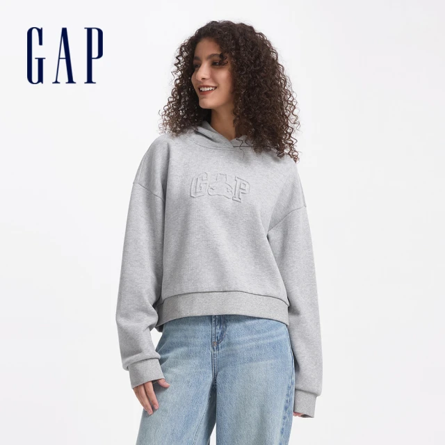 GAP 女裝 Logo小熊帽T 熊抱Logo系列-淺灰色(640312)