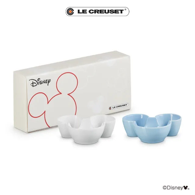 【Le Creuset】迪士尼米奇系列 瓷器迷你醬料碟2入組170ml(棉花白/海岸藍)