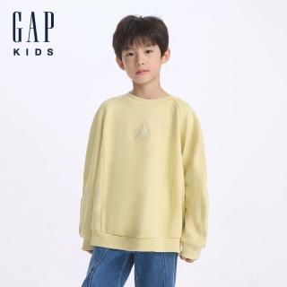 【GAP】男童裝 Logo純棉小熊刺繡圓領大學T-黃色(641742)