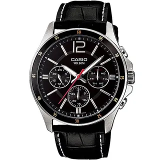 【CASIO 卡西歐】時尚三眼日曆手錶 新年 禮物(MTP-1374L-1A/速)