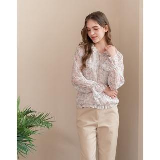【perng yuh 芃諭名品】花影柔情 花片飾領 剪花雪紡上衣(2024 AW Collection｜3C秋冬新品上市)