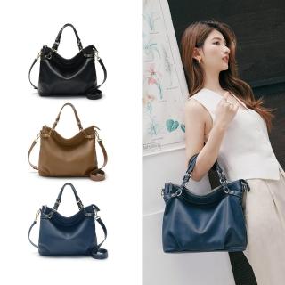【2R 手工真皮】多色任選 頭層牛皮Leather銅鏈垂墜肩揹包(真皮包包 肩揹包 斜揹包 多色任選)