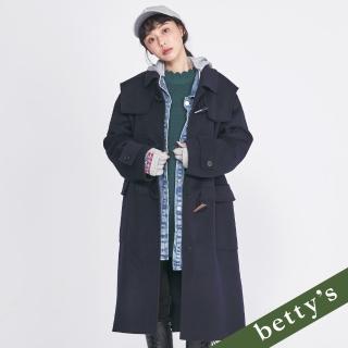 【betty’s 貝蒂思】毛呢牛角釦長版大衣(深藍)