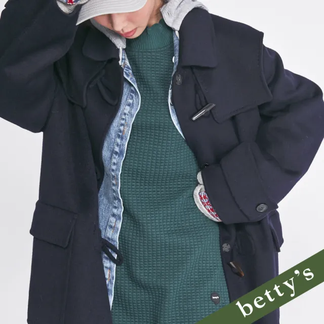 【betty’s 貝蒂思】毛呢牛角釦長版大衣(深藍)