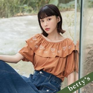 【betty’s 貝蒂思】2WAY愛心繡花領片下擺鬆緊抽皺上衣(駝色)