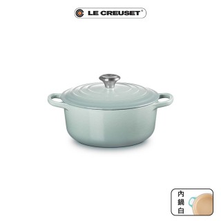 【Le Creuset】典藏琺瑯鑄鐵鍋圓鍋 20cm(海洋之花-鋼頭-內鍋白)