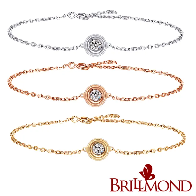 【BRILLMOND JEWELRY】天然鑽石手鍊 10分 18K金 飛碟三色選(主石天然鑽石10分)