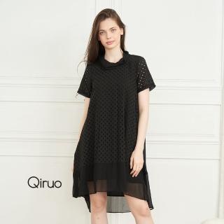 【Qiruo 奇若名品】春夏專櫃黑色洞洞造型洋裝2240F 前短後長時尚款(M-2XL)