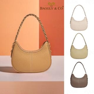 【BAGGLY&CO】米拉頭層牛皮側揹包 斜揹包 月牙包 腋下包 半月包 米白/奶茶/焦糖/咖