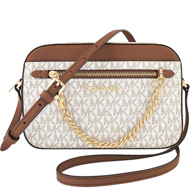 【Michael Kors】Jet Set Item LOGO PVC方形鍊帶相機斜背包(象牙白色)