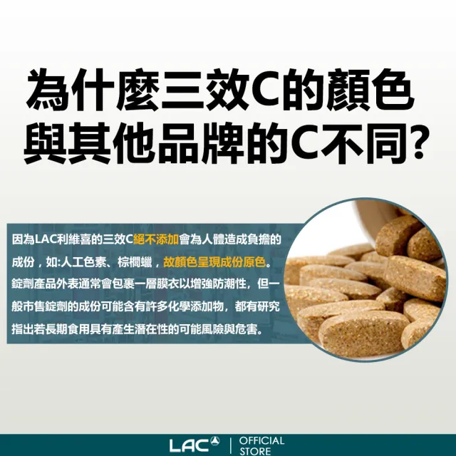 【LAC 利維喜】三效C500食品錠x1入組(共90錠/三效維生素C/穀胱甘太/葡萄籽/保護力/素食可)