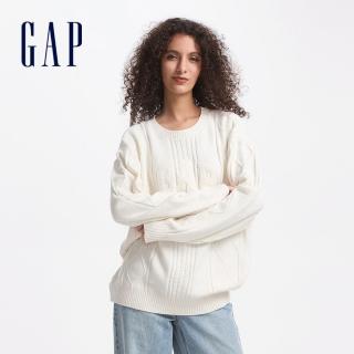 【GAP】女裝 Logo圓領針織毛衣-象牙白(637635)