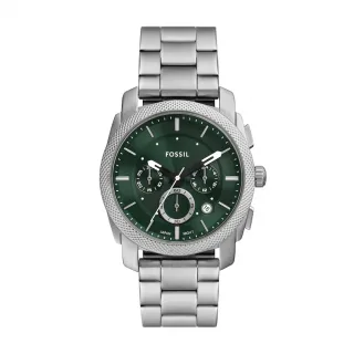 【FOSSIL 官方旗艦館】Machine 深森旅行者三眼手錶 銀色不鏽鋼鍊帶 42MM FS6079 雙12限定