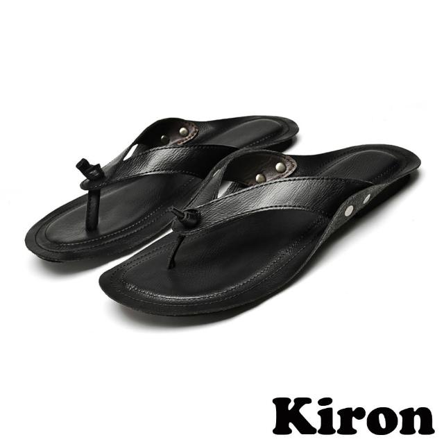 Kiron 平底拖鞋 人字拖鞋 經典人字夾腳單結造型舒適平底拖鞋-男鞋 黑