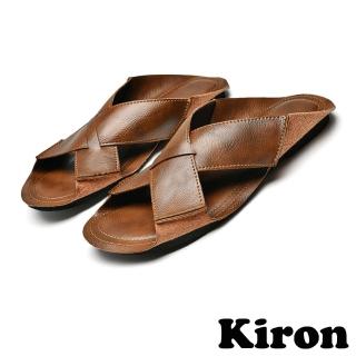 【Kiron】平底拖鞋 交叉拖鞋/經典交叉舒適平底拖鞋-男鞋(棕)